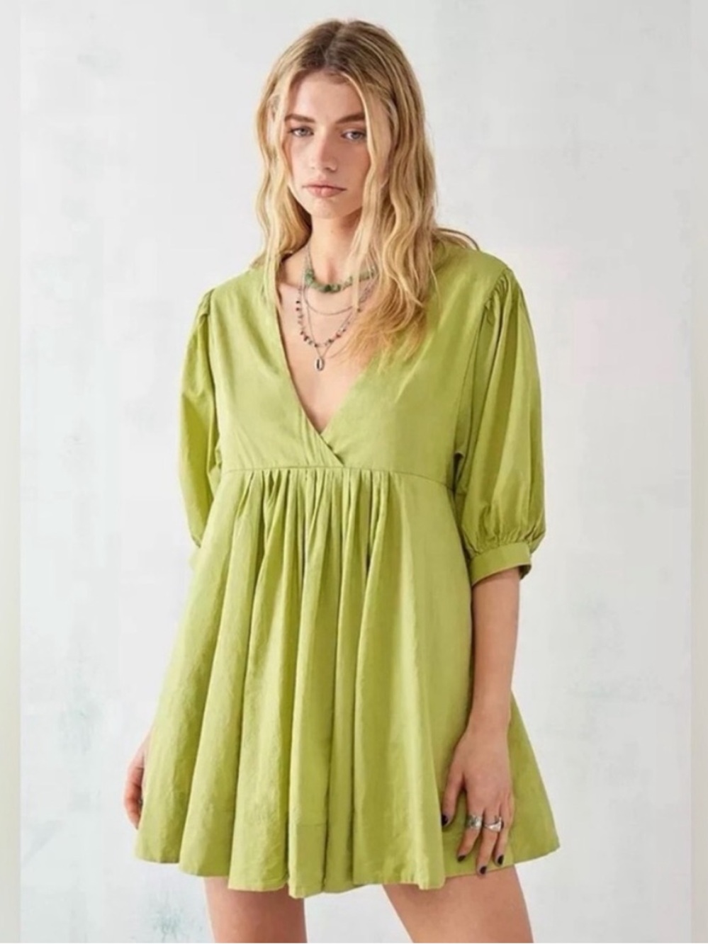 Size small ECOTE Urban Outfitters Olive V-Neck Dress 100% cotton